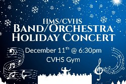 graphic of snowflakes and music notes with information on the holiday concert